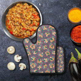 Pilze und weiche Grüntöne lila Ofenhandschuh & Topflappen-Set