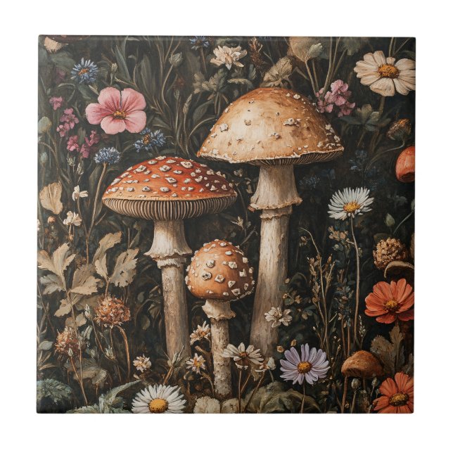 Pilze und Wildblumen, botanisch Fliese (Vorderseite)