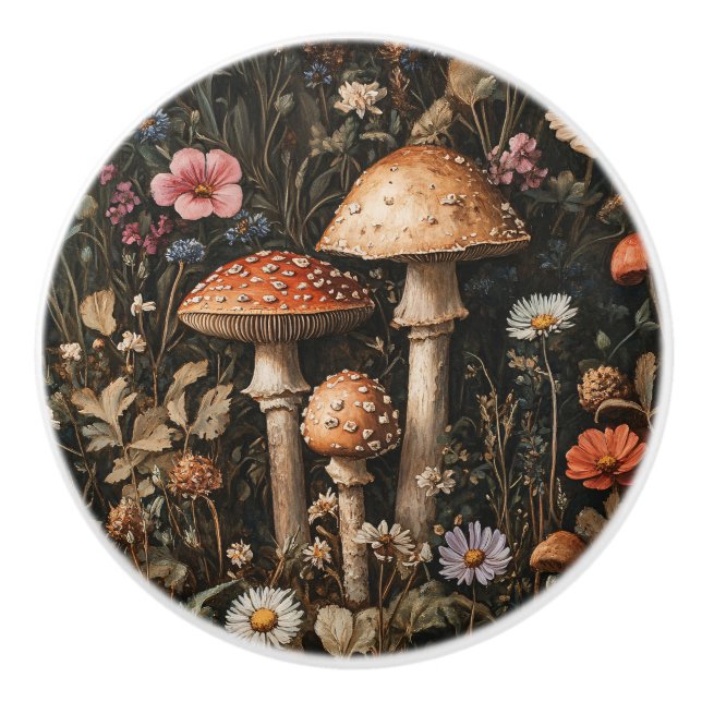 Pilze und Wildblumen, botanisch Keramikknauf (Vorderseite)