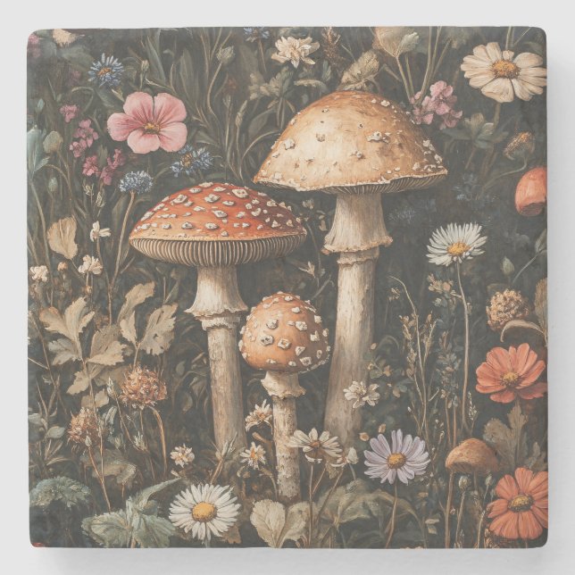 Pilze und Wildblumen, botanisch Steinuntersetzer (Vorderseite)