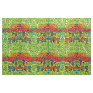Pilze Vogel Retro Art Nouveau Muster von Voysey Stoff