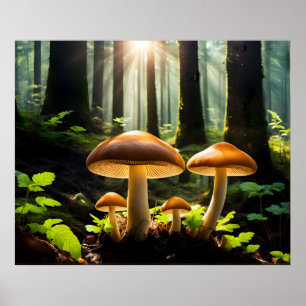 Pilze wachsen im Wald Poster