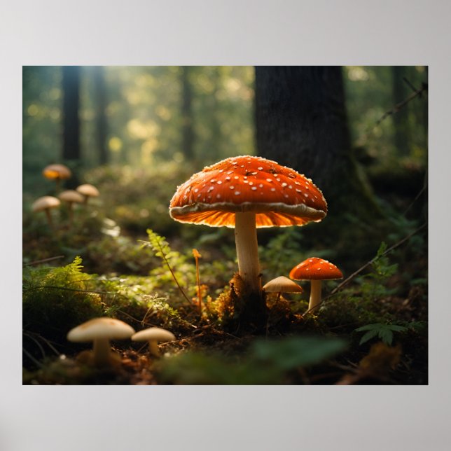 Pilze wachsen im Wald Poster (Vorne)