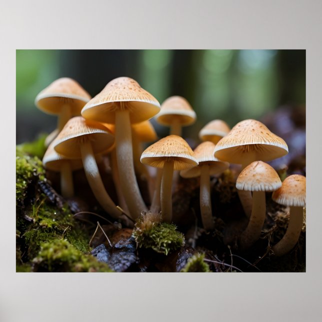 Pilze wachsen im Wald Poster (Vorne)