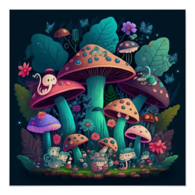 Pilzelfen im Feld Poster (Vorderseite)