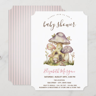 Pilzhäuser rosa Streifen Baby Shower   Einladung