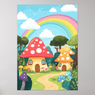Pilzhäuser und Regenbogen 15 Poster