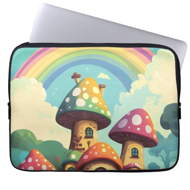 Pilzhäuser und Regenbogen 4 Laptopschutzhülle (Vorderseite)
