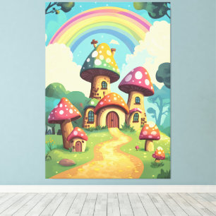 Pilzhäuser und Regenbogen 4 Leinwanddruck