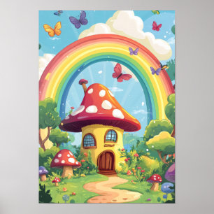 Pilzhäuser und Regenbogen 7 Poster