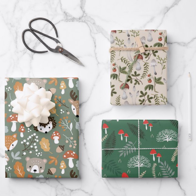 Pilzholz-Fungi-Wald in Pilzen Geschenkpapier Set (Vorderseite)