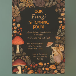 Pilzholz-Tierkinder zum vierten Geburtstag Einladung