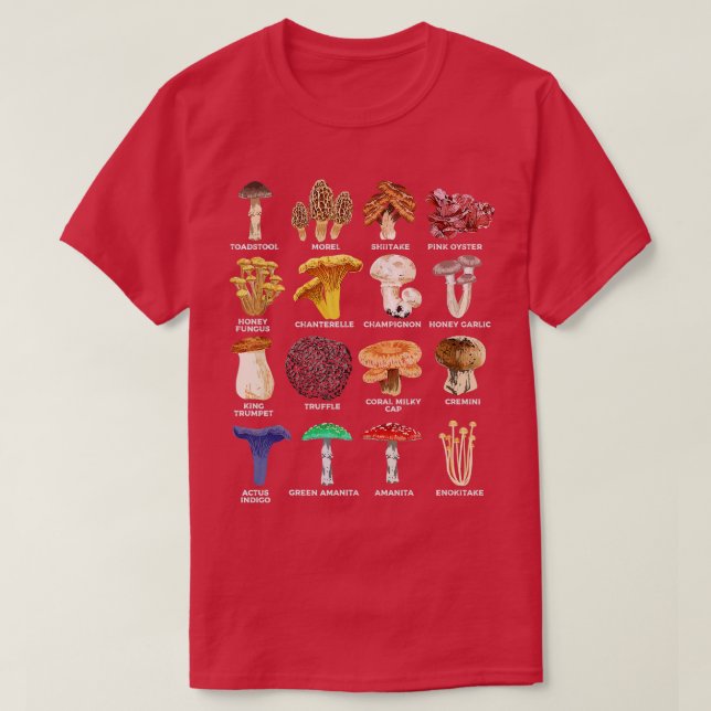 Pilzidentifizierungsdiagramm Mykologie für Morels T-Shirt (Design vorne)