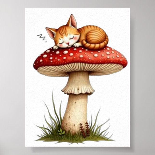 Pilzkatze hält ein Nickerchen Poster (Vorne)