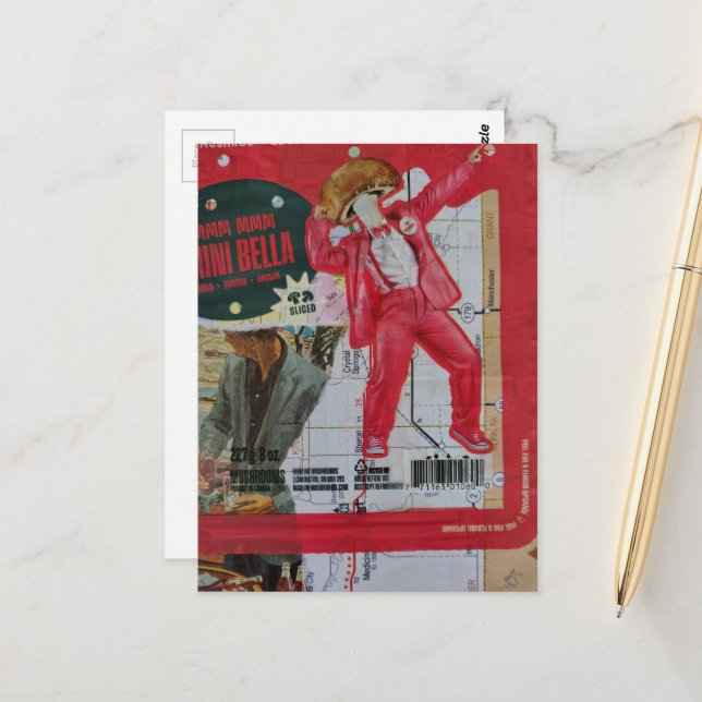 Pilzmann und Karte mit Retro-Bildern Collage (Vorderseite/Rückseite Beispiel)