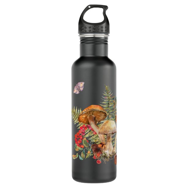 Pilzwald Botanische Wasserflasche Edelstahlflasche (Vorderseite)