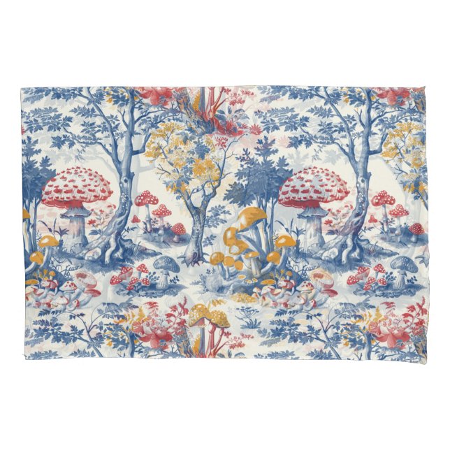 Pilzwald in Toile De Jouy Kissenbezug (Vorderseite)