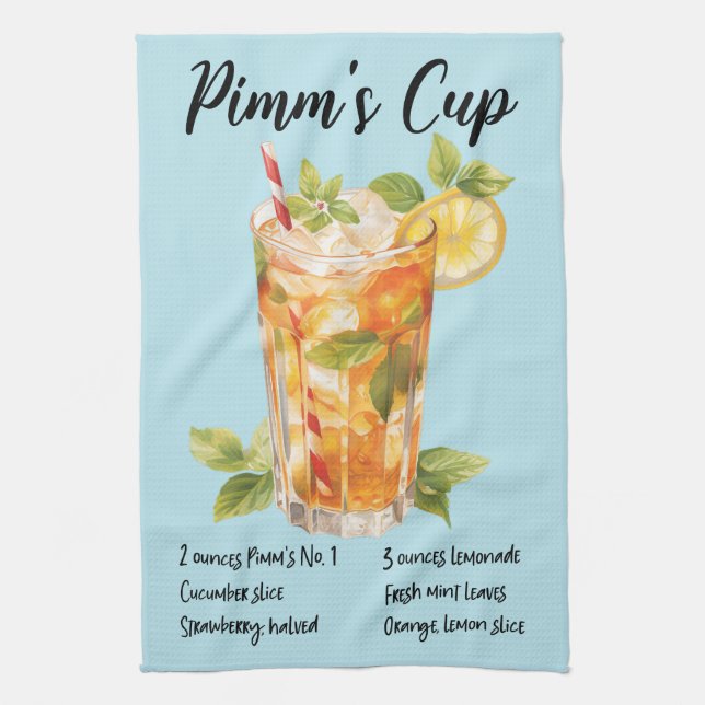 Pimm's Cup Cocktail Rezept Geschirrtuch (Vertikal)