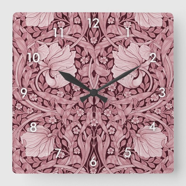 Pimpernel Maroon, William Morris Quadratische Wanduhr (Vorderseite)