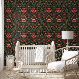 Pimpernel Red Green Pattern William Morris Style Tapete