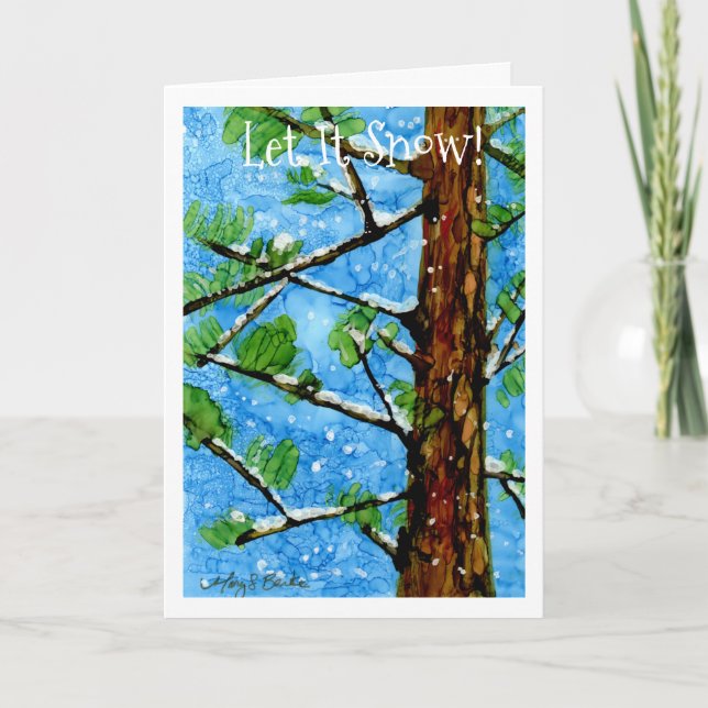 Pin blanc dans la carte de vacances neige (Devant)