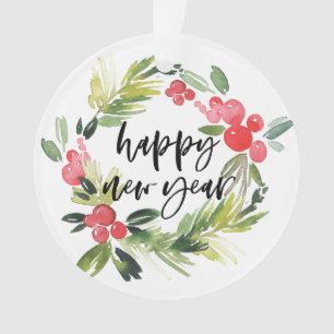 Pin d'aquarelle et Wreath Holly Bonne année