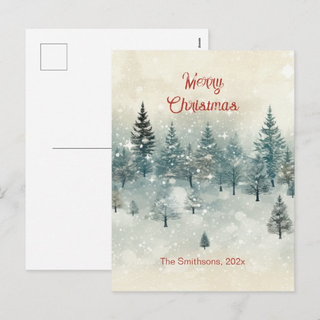 Pin neigeux Vintage Noël Carte postale (Devant / Derrière)