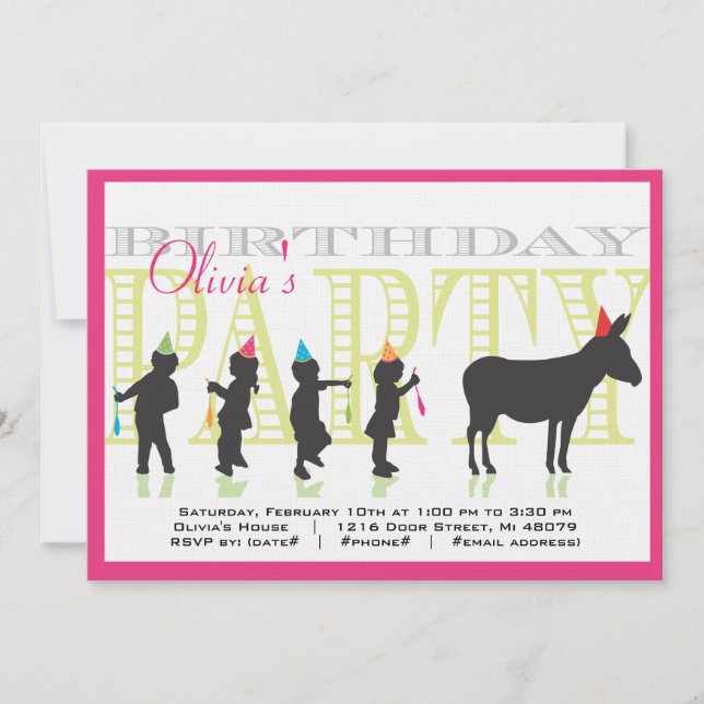 Pin the Tail on the Donkey Birthday Invitation (Devant)