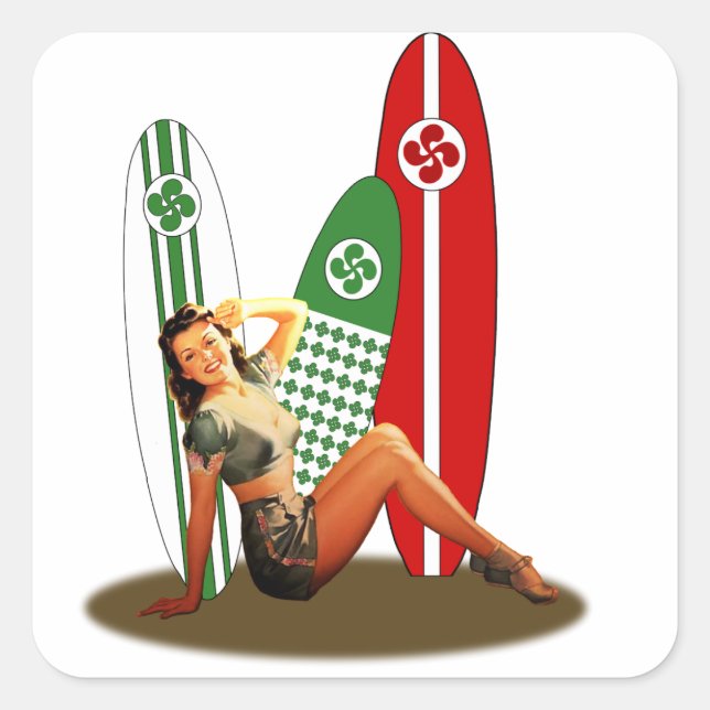 Pin-up Basque Quadratischer Aufkleber (Vorderseite)