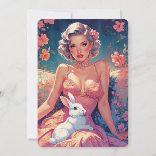 Pin-Up-Blumen-Schüchterner-Osterhase Feiertagskarte