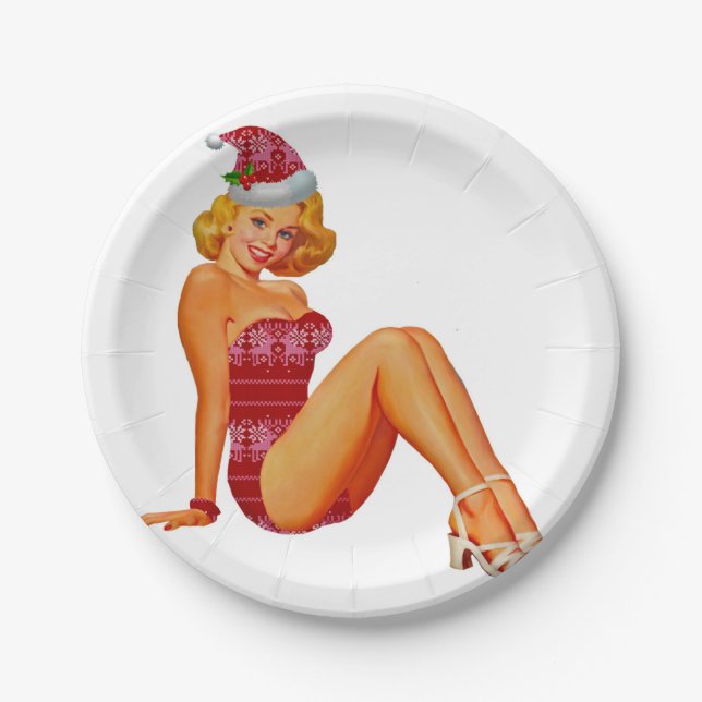 Pin up Christmas girl Pappteller (Vorderseite)