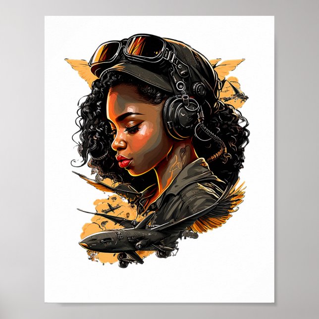 Pin Up Girl Black Woman Bomber Pilot Aviation Poster (Vorne)