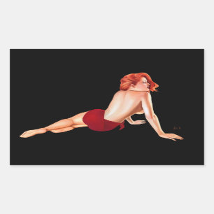 Pin-up-Girl, rote Leidenschaft (Aufkleber) Rechteckiger Aufkleber
