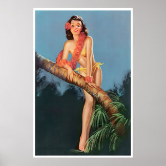 Pin Up Mädchen Poster Art Hawaiian Hula Druck