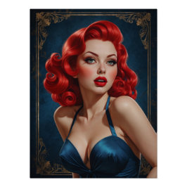 Pin-up Rotes Poster inspiriert von Art Deco