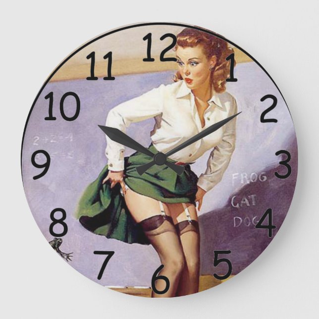 Pin Up School Teacher Clock Große Wanduhr (Vorderseite)