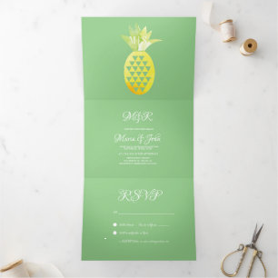 Pina Aquarell Ananas Frucht Tropisch Hochzeit Dreifach Gefaltete Einladung