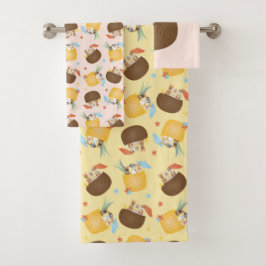Pina Colada Ananas Coconut Hunde Muster Badhandtuch Set