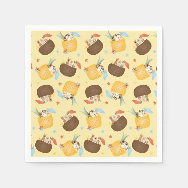 Pina Colada Ananas Coconut Hunde Muster Serviette (Vorderseite)