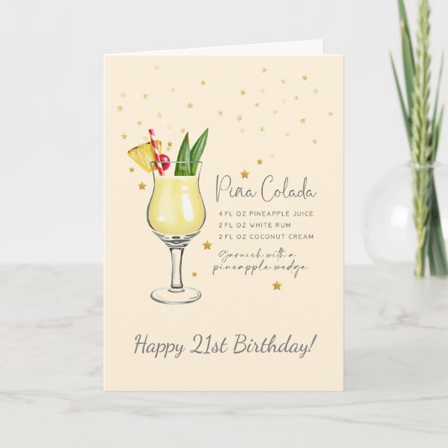 Pina Colada Cocktail 21e Bonne Carte Anniversaire (Devant)