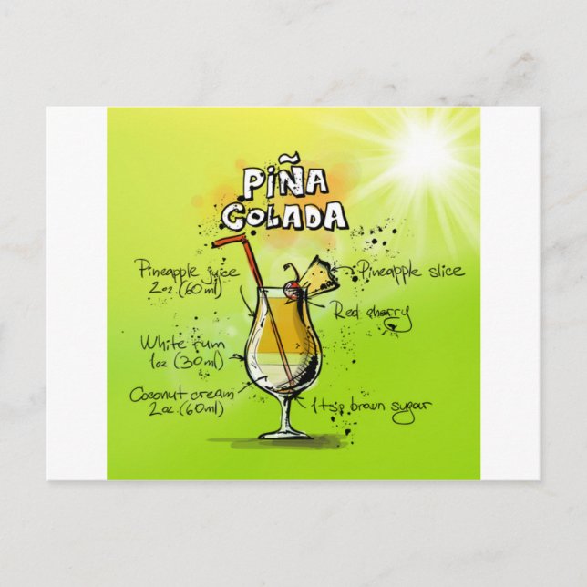 Pina Colada Cocktails Rezept Postkarte (Vorderseite)