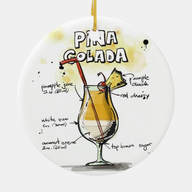 Pina Colada Getränk-Rezept-Entwurf Keramikornament (Hinten)