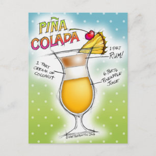 PINA COLADA RECIPE COCKTAIL ART POSTKARTE