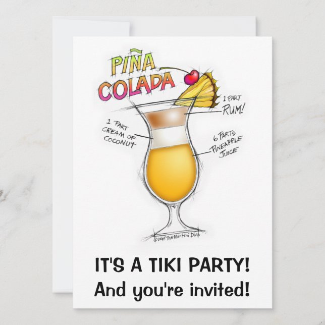 PINA COLADA RECIPE COCKTAT ART EINLADUNG (Vorderseite)