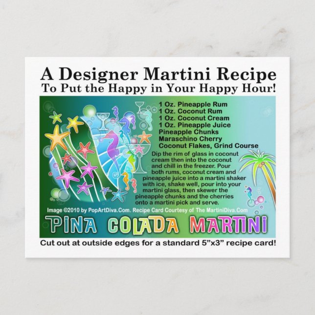 Pina Colada Tropical Martini Rezept Postkarte (Vorderseite)