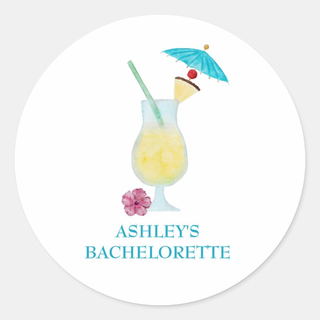 Piña Colada Tropical Wedding Brautparty Runder Aufkleber (Vorderseite)