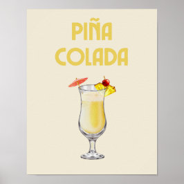 Pina Colada Yellow Retro Cocktail Poster
