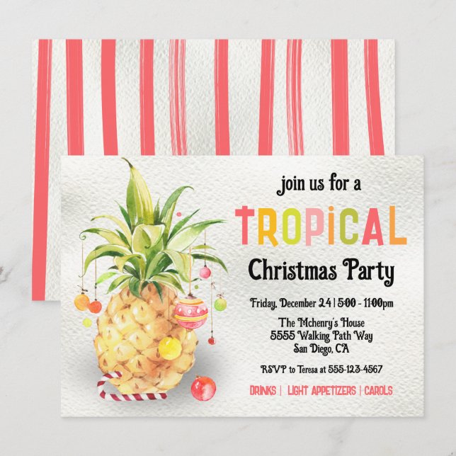 Pinappel Tropisches Weihnachtsfest Party Einladung (Vorne/Hinten)