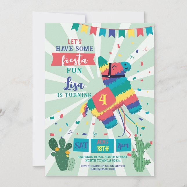 Piñata Birthday Party Fiesta Girl Boy Mexican Einladung (Vorderseite)