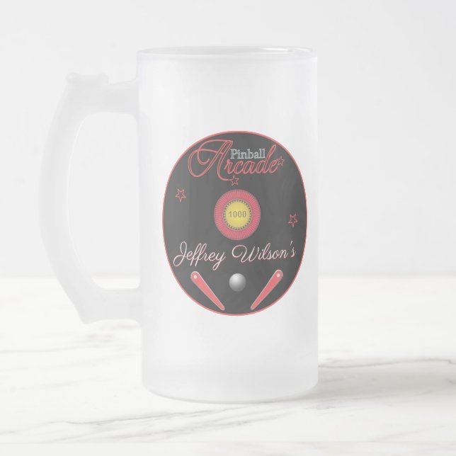 Pinball Arcade Drinkware Frosted Beer Glass Mug (Gauche)
